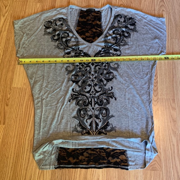 Noral made in USA black lace open blouse gray - Picture 3 of 5